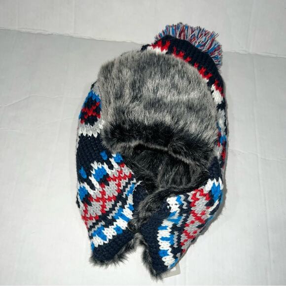 bp Accessories - BP Faux Fur Fair Isle Ear Flap Beanie